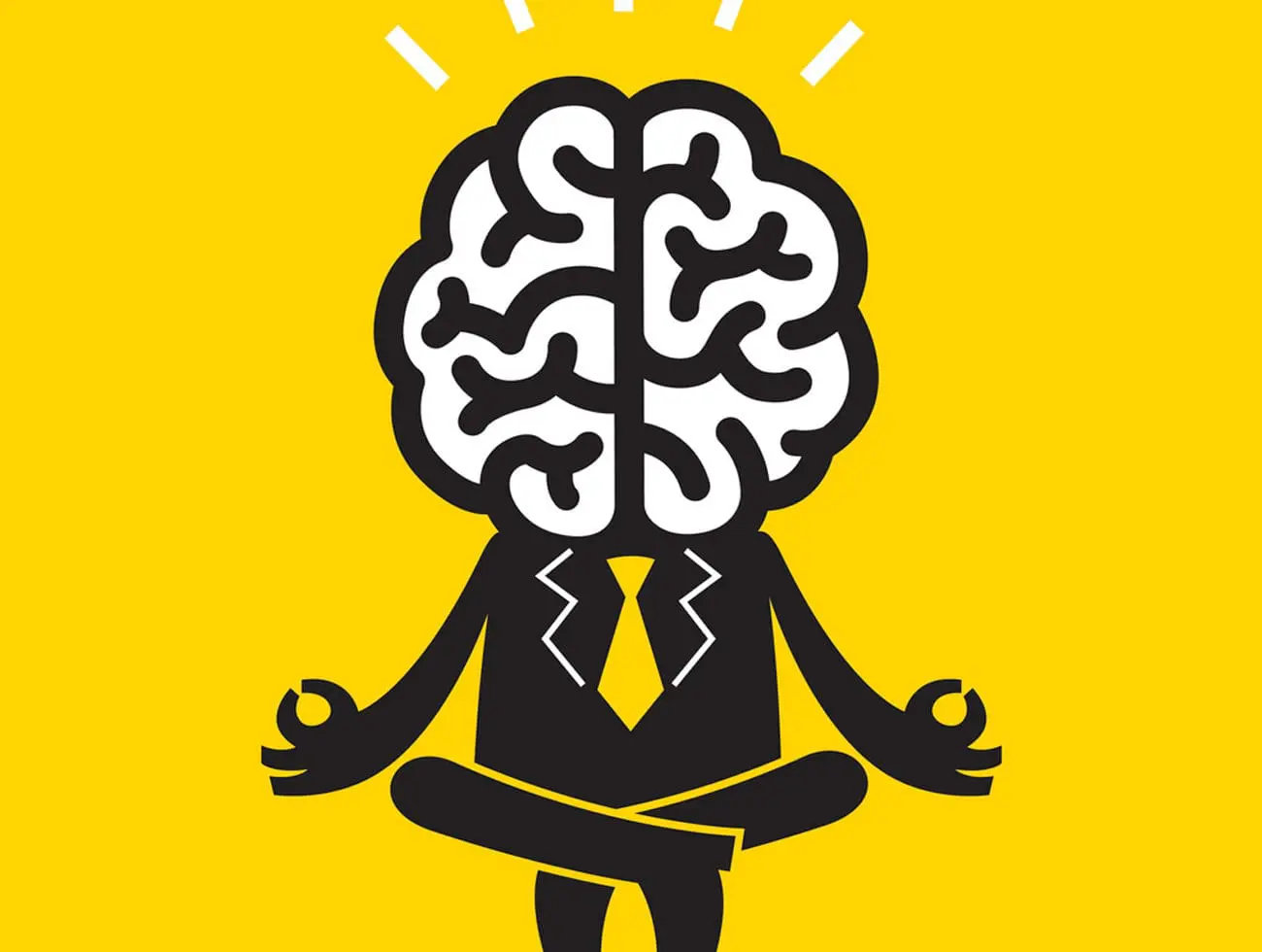 A graphic of a person who's head is just a brain and they are meditating.