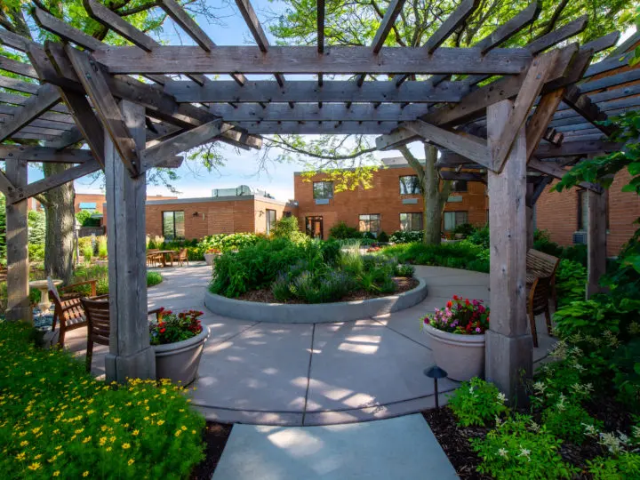 walking path with trellis