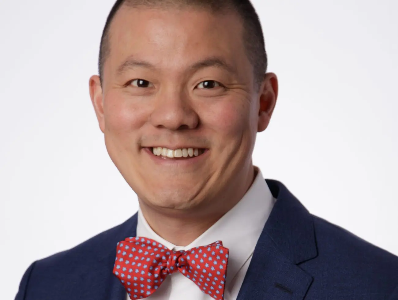 CBV's new medical director is pictured with a red bow tie.