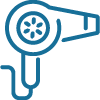 A graphic of a hair dryer representing the assistance senior living can provide.