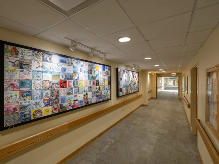 Hallway with resident artwork on the walls