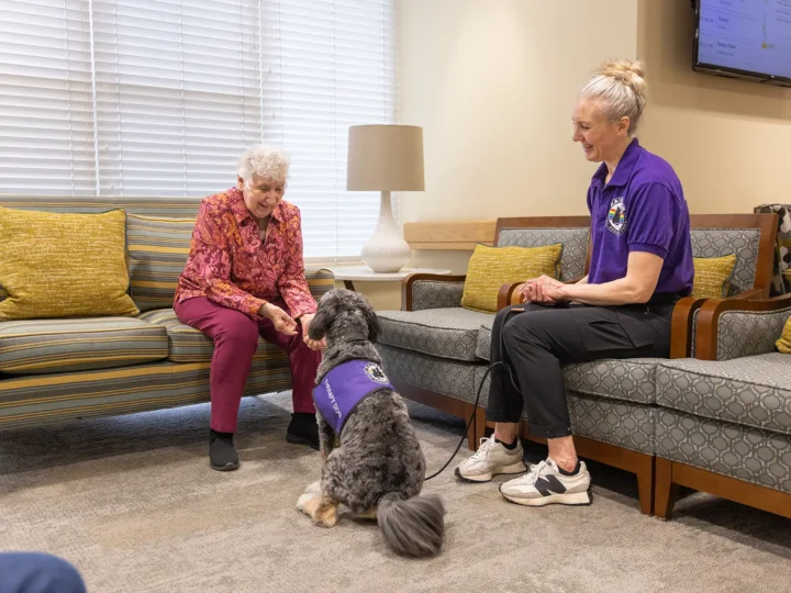 Resident interacting with a Therapy Dog