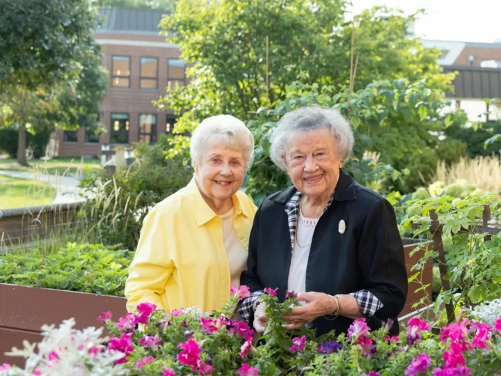 Senior women enjoying outdoor garden at Central Baptist Village